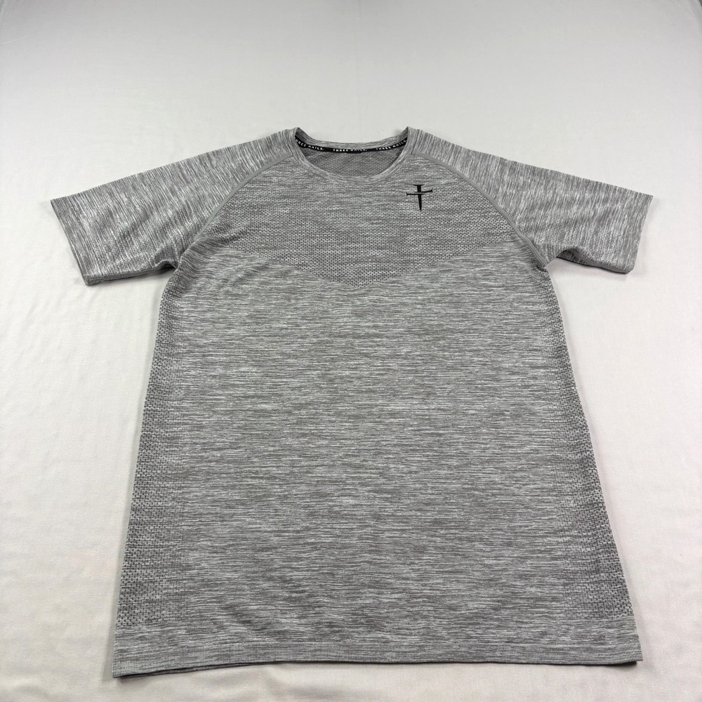 Three Nails Shirt Mens Medium Gray Crew Neck Stretch Performance Christian